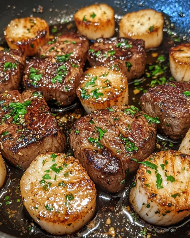 Garlic Butter Steak and Scallops Skillet