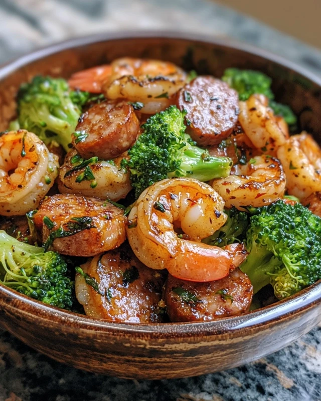 Honey-Glazed Shrimp Sausage & Broccoli Medley