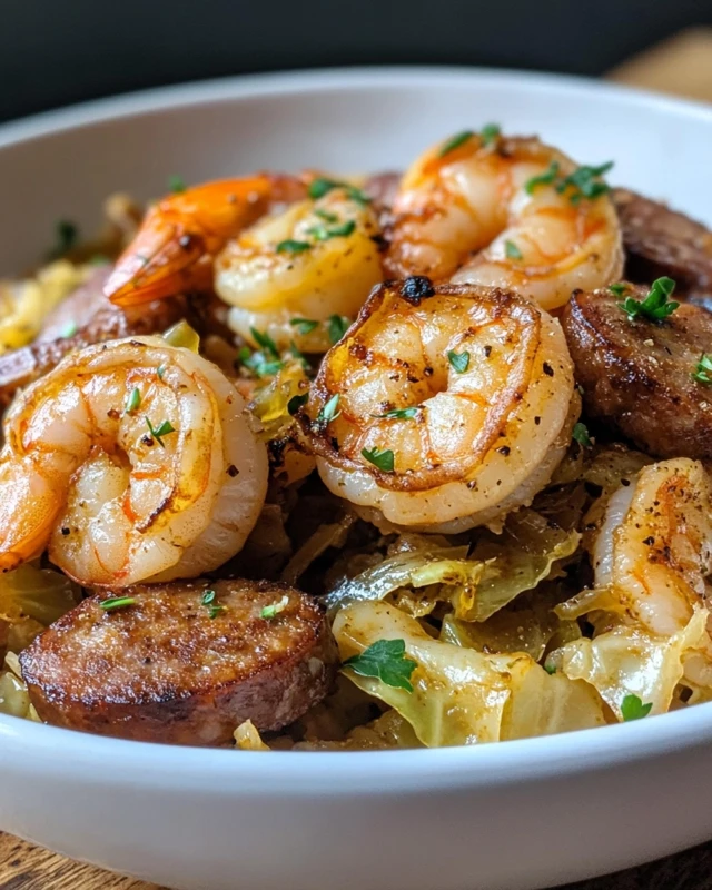 Fried Cabbage with Shrimp & Sausage