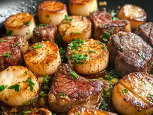 Garlic Butter Steak and Scallops Skillet