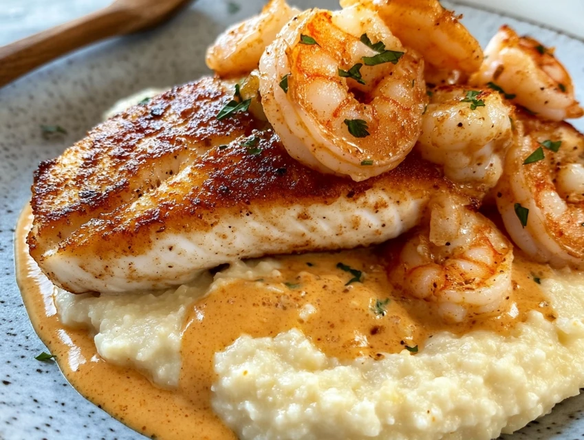 Shrimp & Grits with a Cajun Cream Sauce