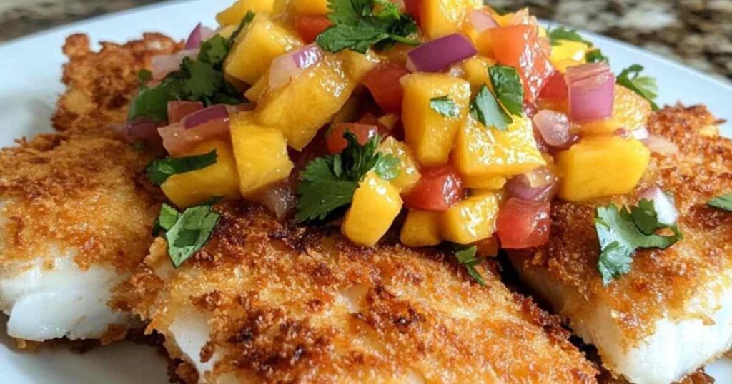 Mangoo Fish Coconut Crusted Fish with Mango Salsa