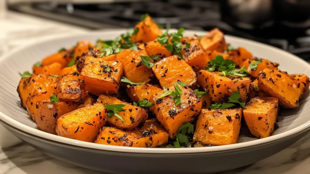 Garlic Roasted Sweet Potatoes Ready to Serve