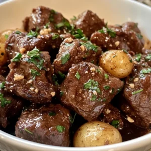 High-Protein Slow Cooker Garlic Butter Beef Bites & Potatoes!