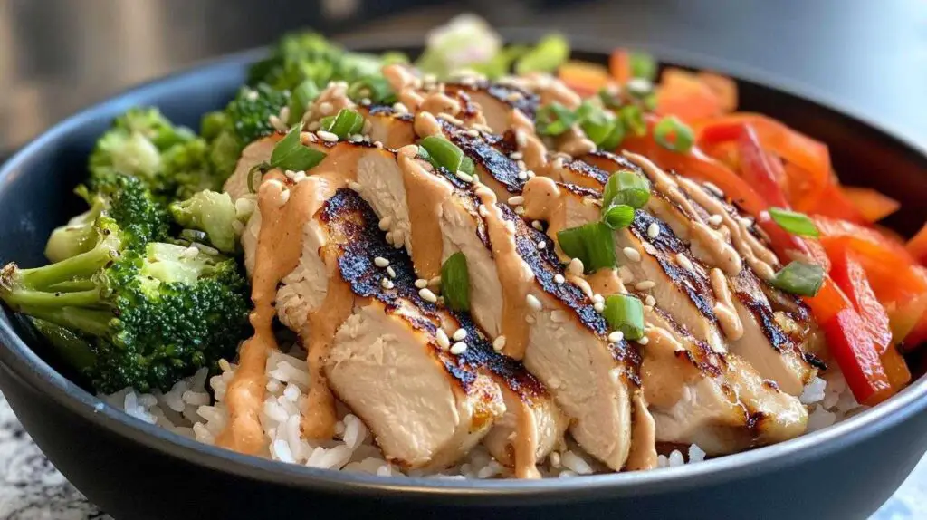 Asian-Inspired Chicken Rice Bowl with Spicy Mayo