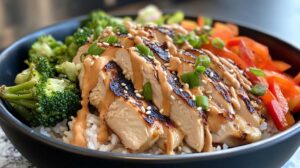 Asian-Inspired Chicken Rice Bowl with Spicy Mayo