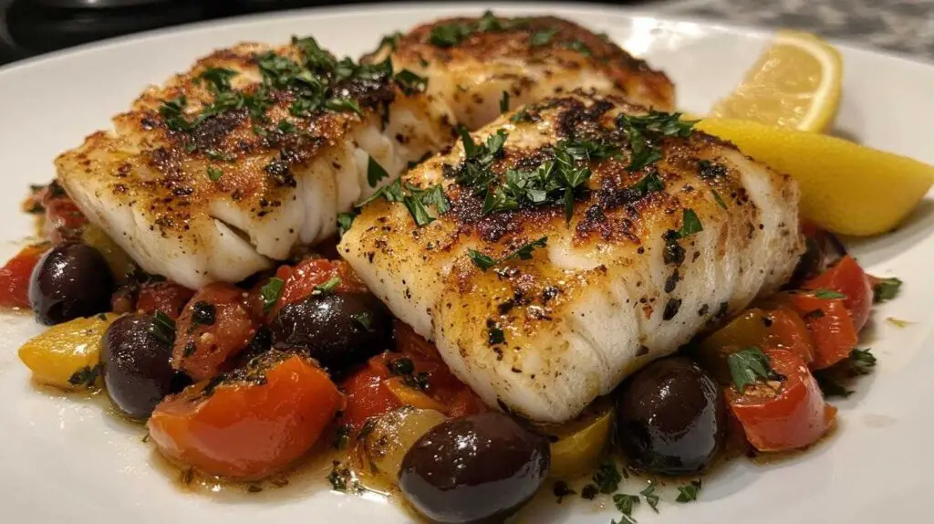 Pan-Seared Cod with Tomatoes & Olives