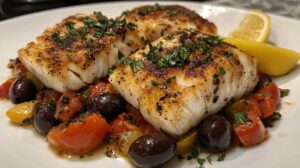 Pan-Seared Cod with Tomatoes & Olives