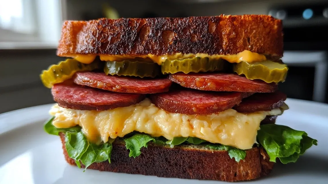 Crispy fried bologna slices browning in a cast iron skillet