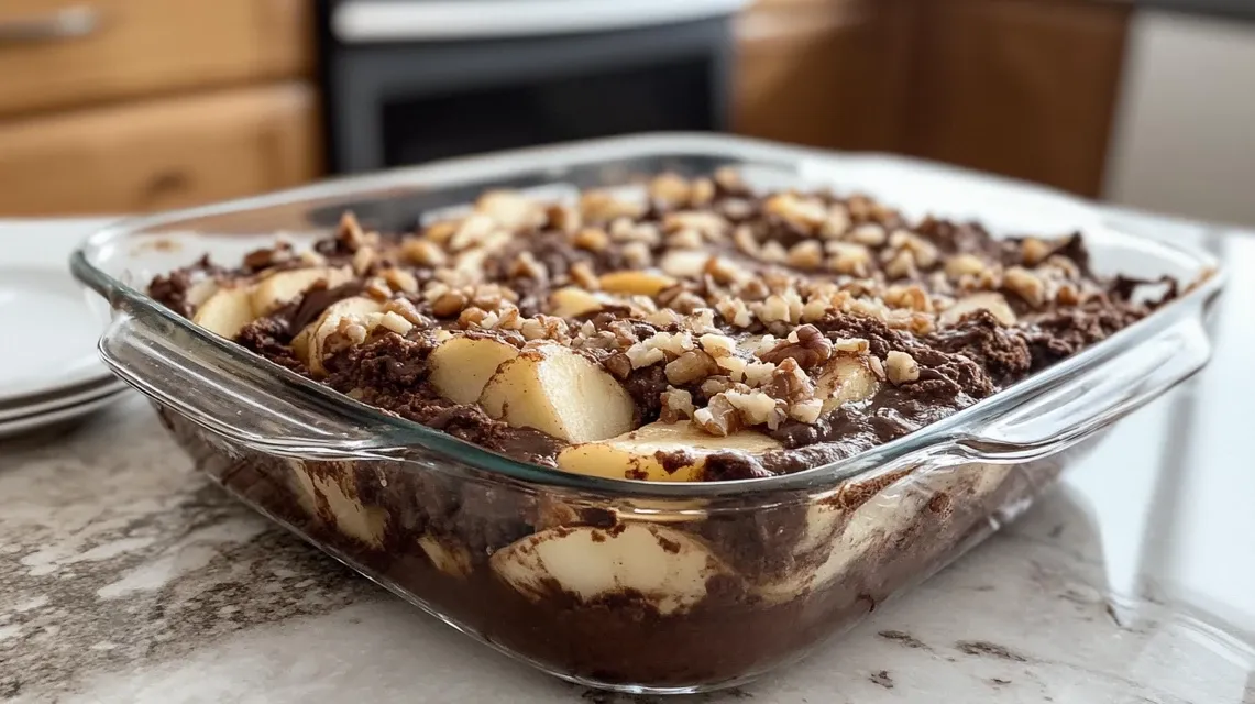 Warm Apple Cocoa Bake with melting vanilla ice cream