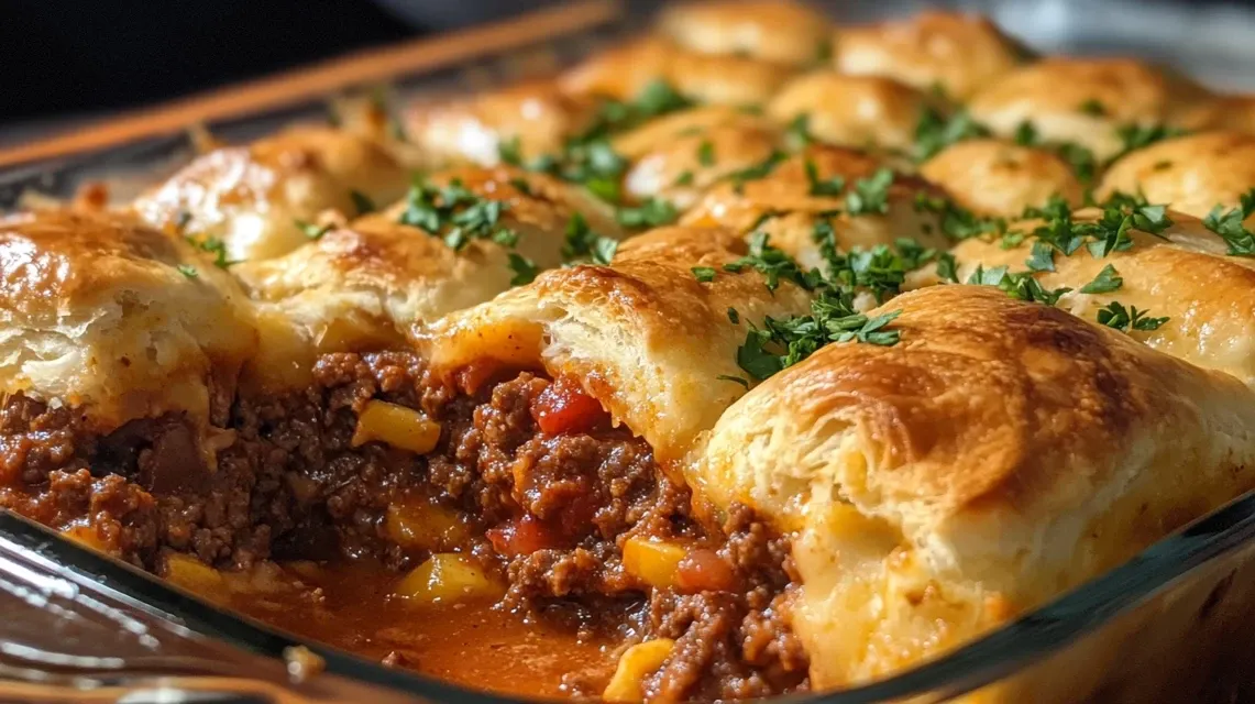 Homemade Sloppy Joe Casserole with melted cheese topping