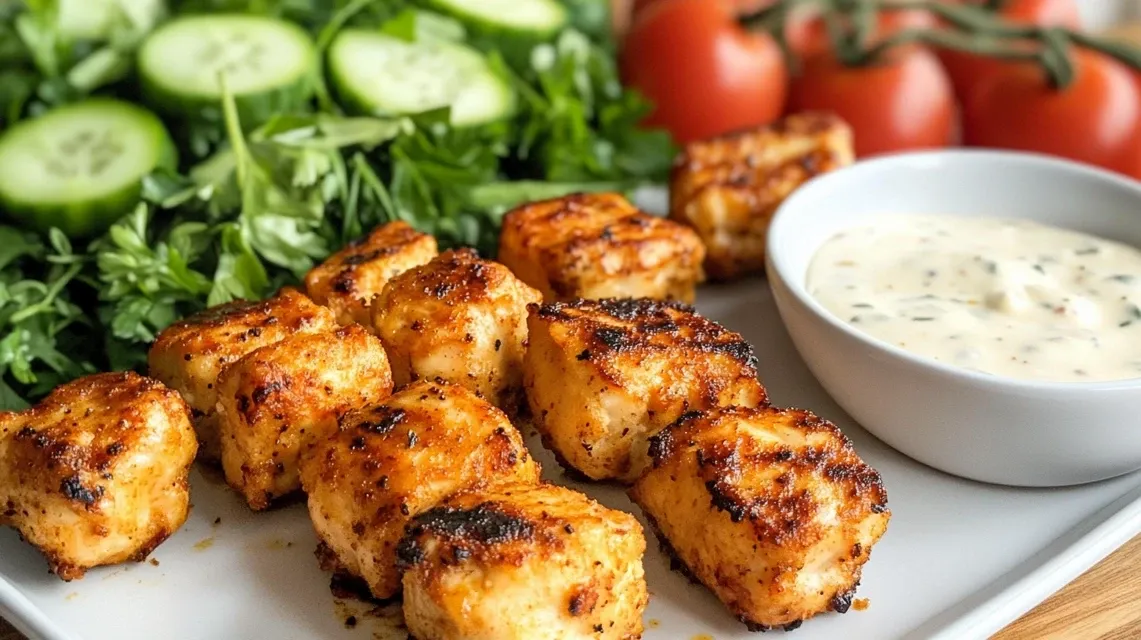Homemade Chick-fil-A grilled chicken nuggets on a serving plate