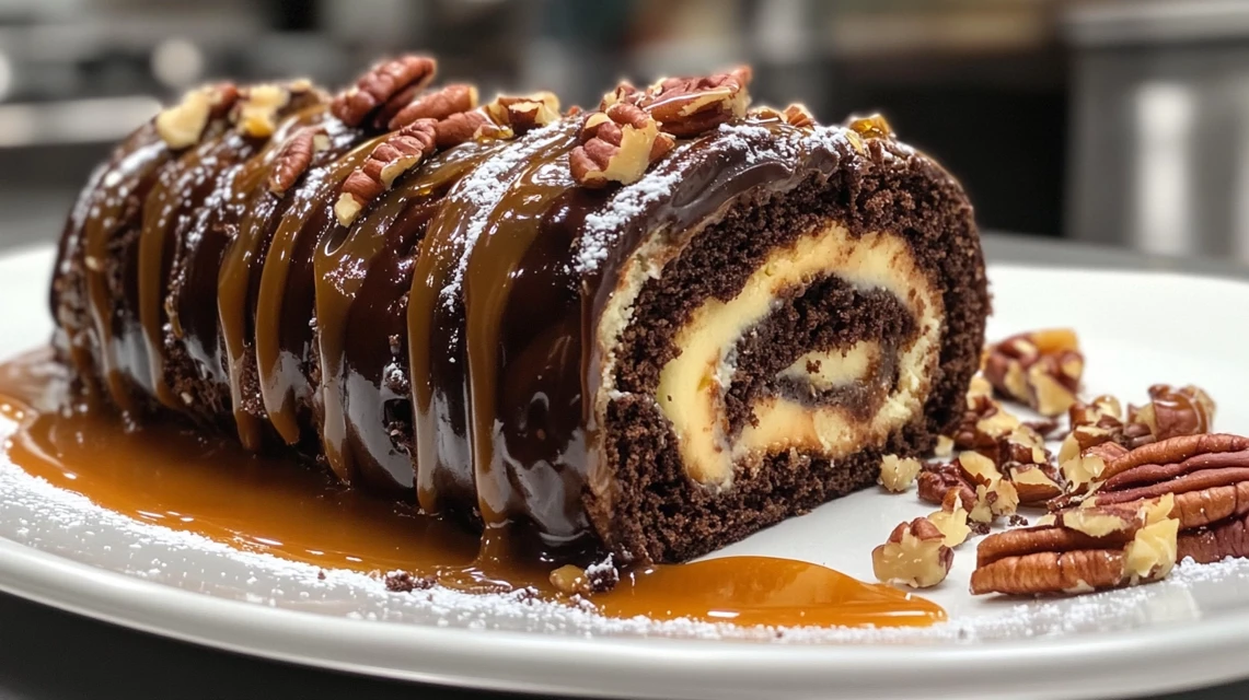 Chocolate Turtle Cake Roll