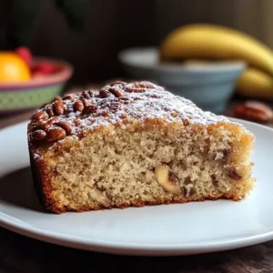 Sliced banana pecan cake showing moist interior with pecans