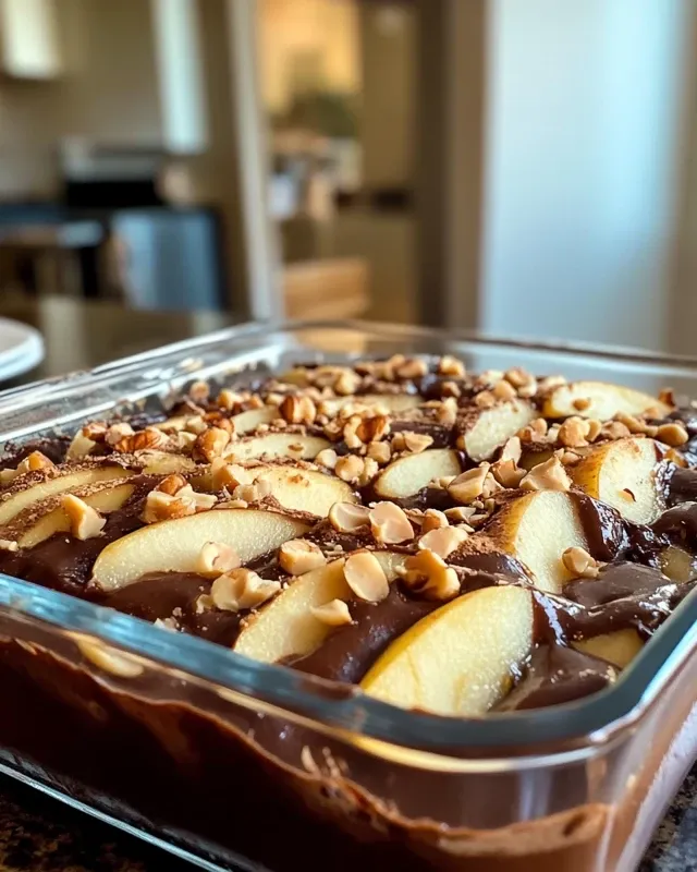 Sliced apples being tossed with cinnamon for Apple Cocoa Bake