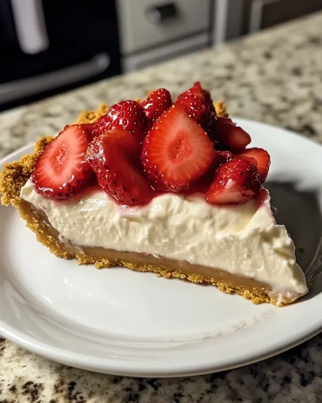 Fresh strawberry topping being spooned onto cream cheese pie