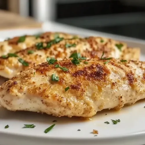 Breading station for Parmesan crusted chicken with flour, egg mixture, and breadcrumb mixture