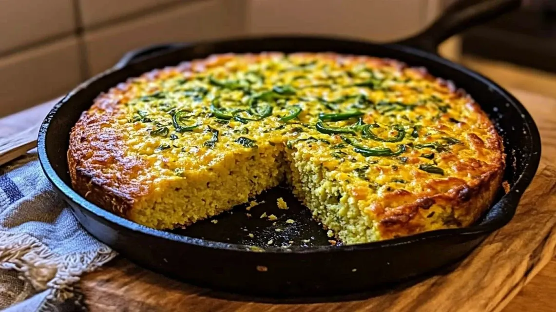 Jalapeño cornbread served with bowl of chili and honey butter