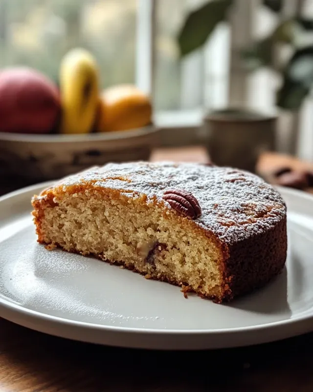 Banana pecan cake being served with vanilla ice cream
