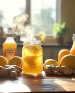 Preparing the Natural Mounjaro recipe by mixing ingredients in a glass.