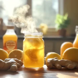 Preparing the Natural Mounjaro recipe by mixing ingredients in a glass.