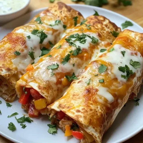 Golden brown chicken bell pepper ranch burritos cut in half showing filling