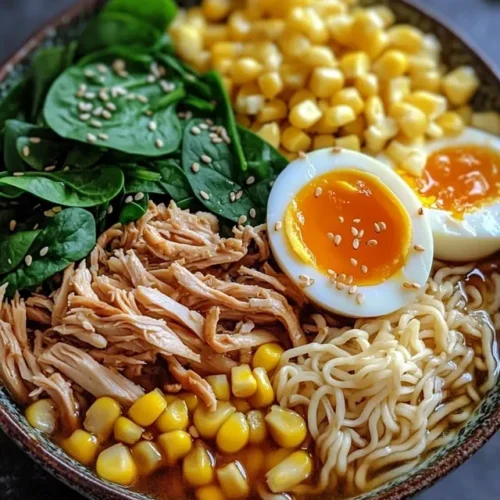 Various toppings for high protein ramen noodle bowl