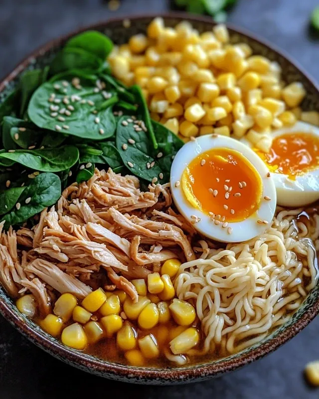 Various toppings for high protein ramen noodle bowl