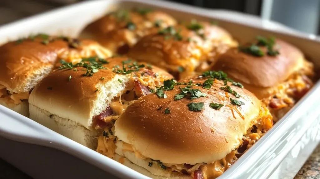Platter of chicken bacon ranch sliders with side dishes