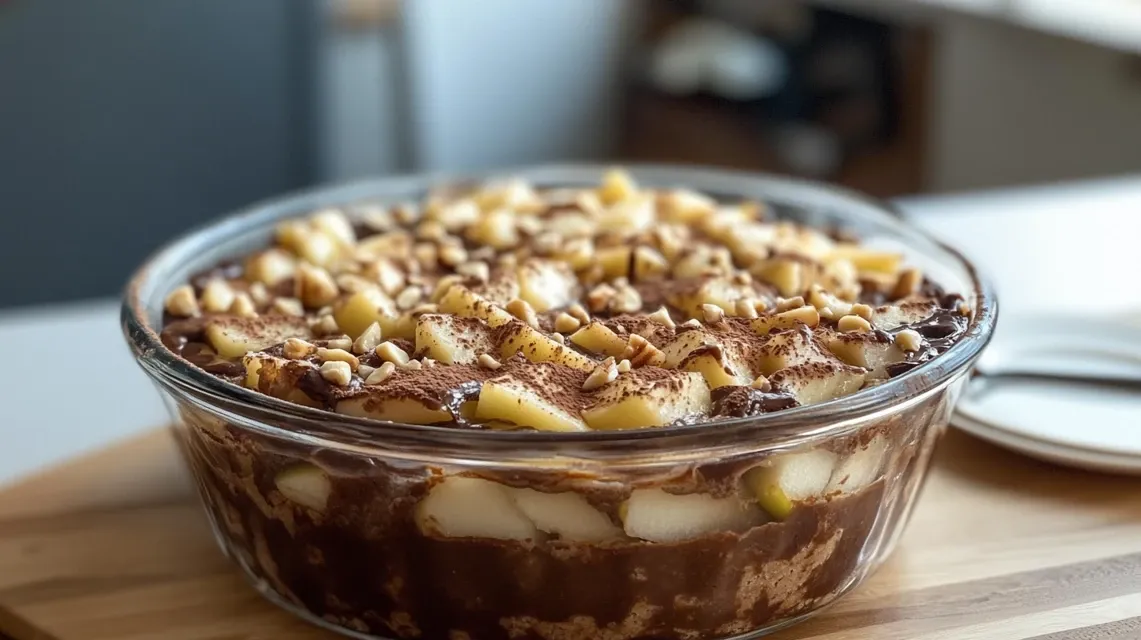 Finished Apple Cocoa Bake showing chocolate topping and apple layer