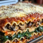 Process of layering chicken mushroom spinach lasagna in baking dish