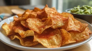 Cottage cheese chips served with fresh salsa and guacamole