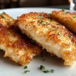 Parmesan crusted chicken served with roasted vegetables and lemon wedges