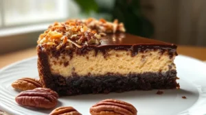 Process photo of making coconut-pecan topping for German Chocolate Cheesecake
