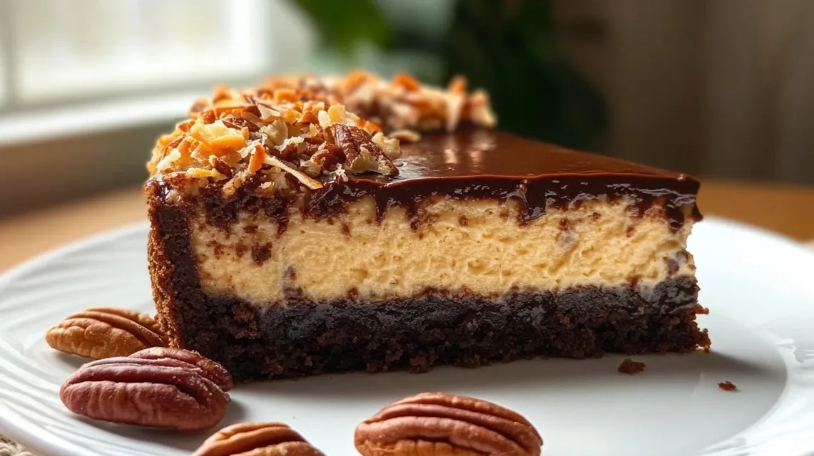 Process photo of making coconut-pecan topping for German Chocolate Cheesecake