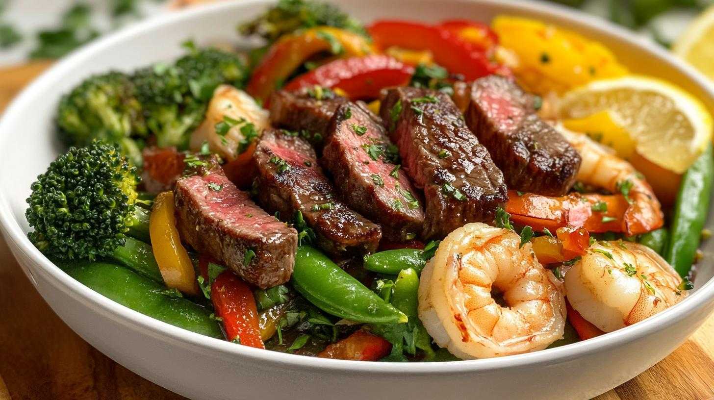 High Protein Lemon Herb Steak and Shrimp Stir Fry - detail 1