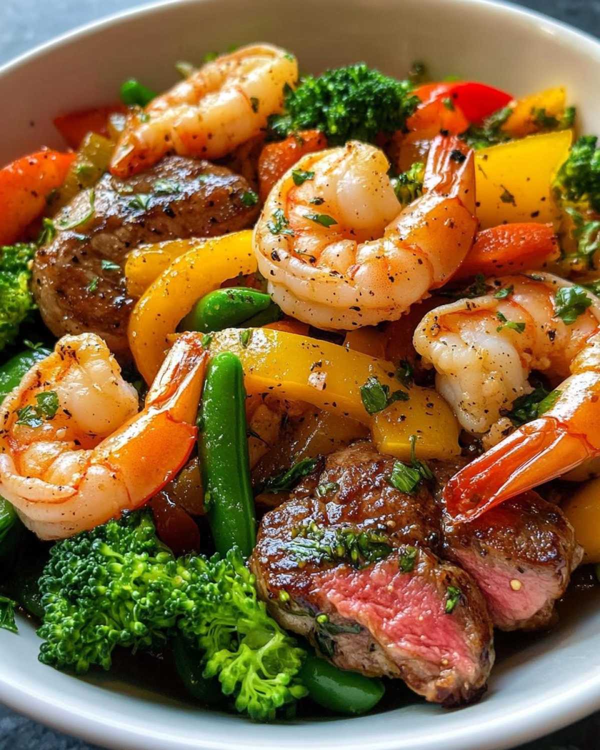 High Protein Lemon Herb Steak and Shrimp Stir Fry - detail 2