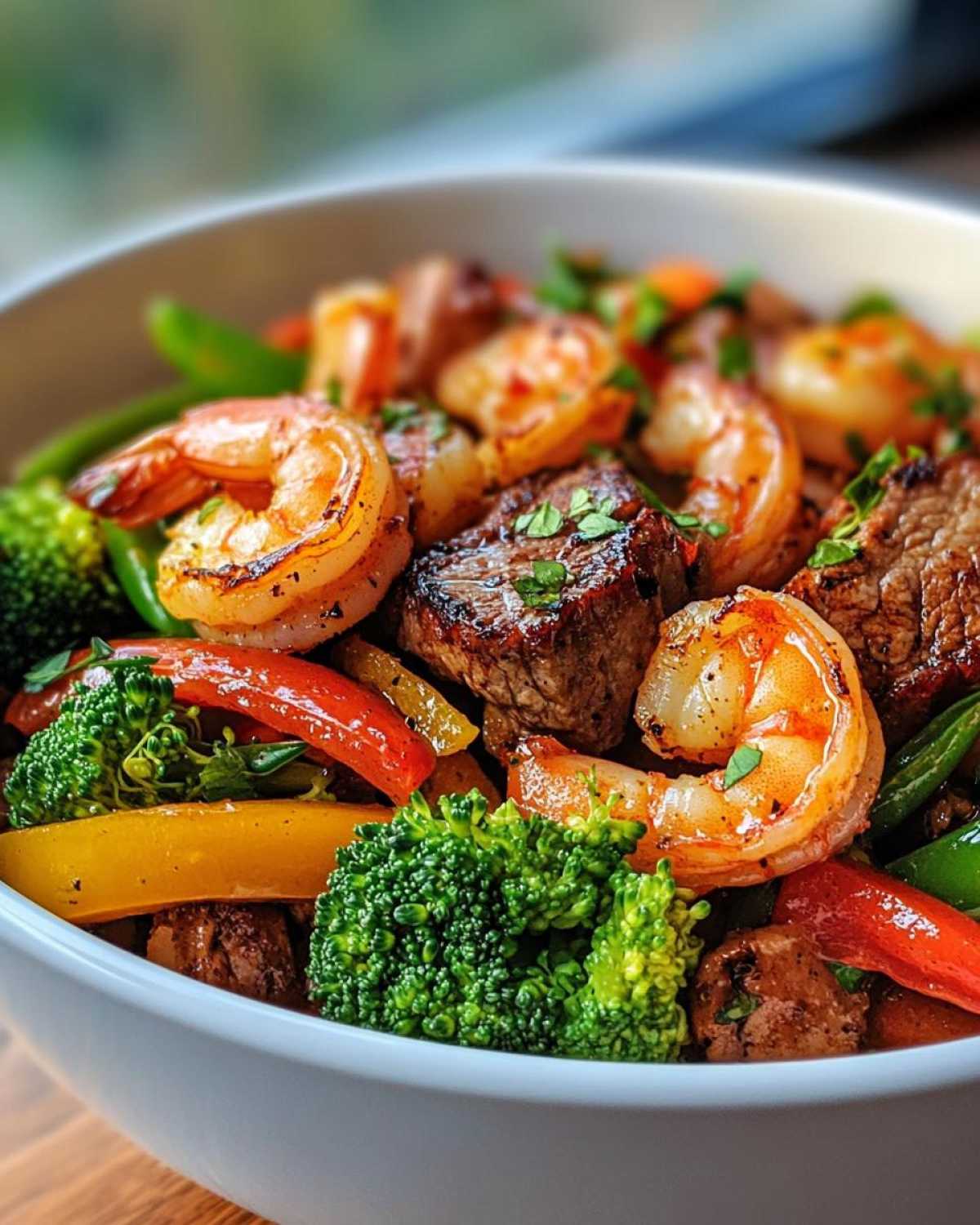 High Protein Lemon Herb Steak and Shrimp Stir Fry - detail 3