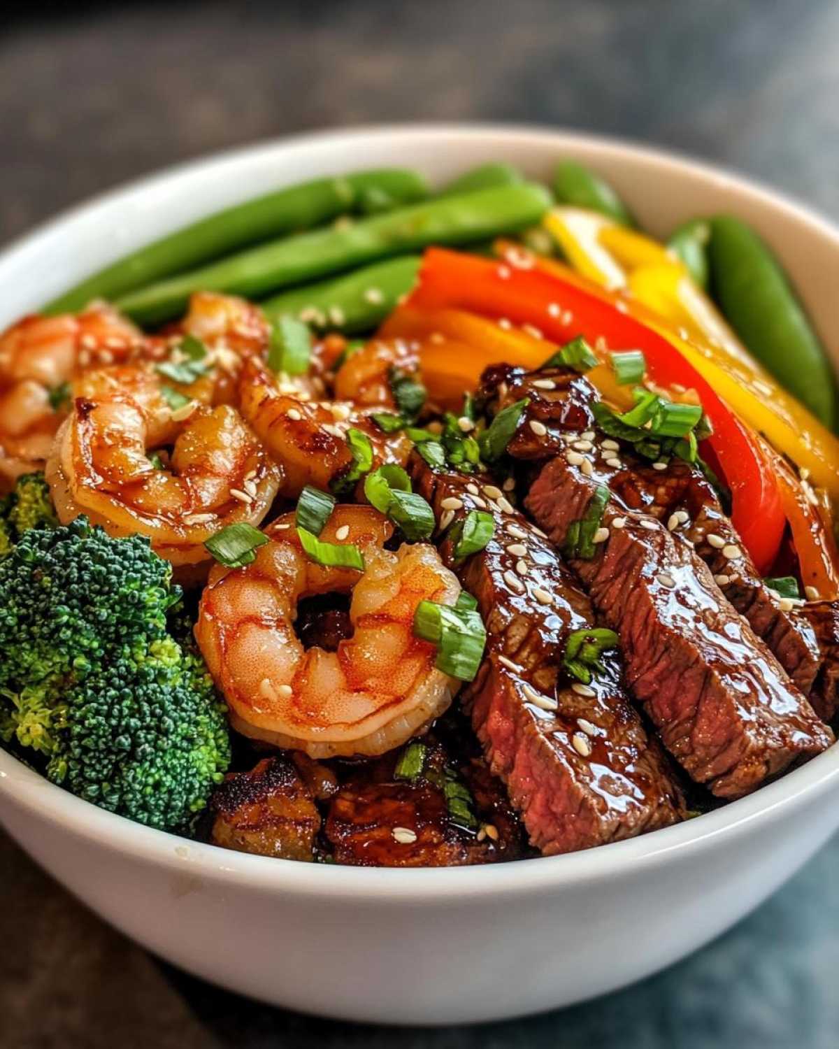 High Protein Steak and Shrimp Stir Fry with Teriyaki Glaze - detail 2