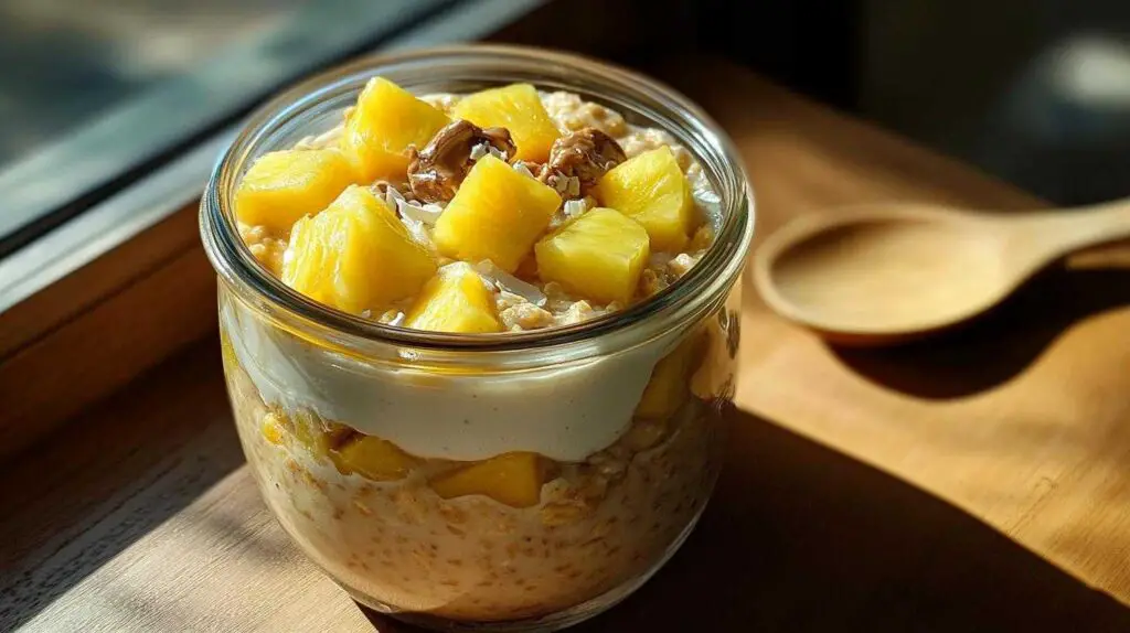 High Protein Tropical Peanut Butter Overnight Oats