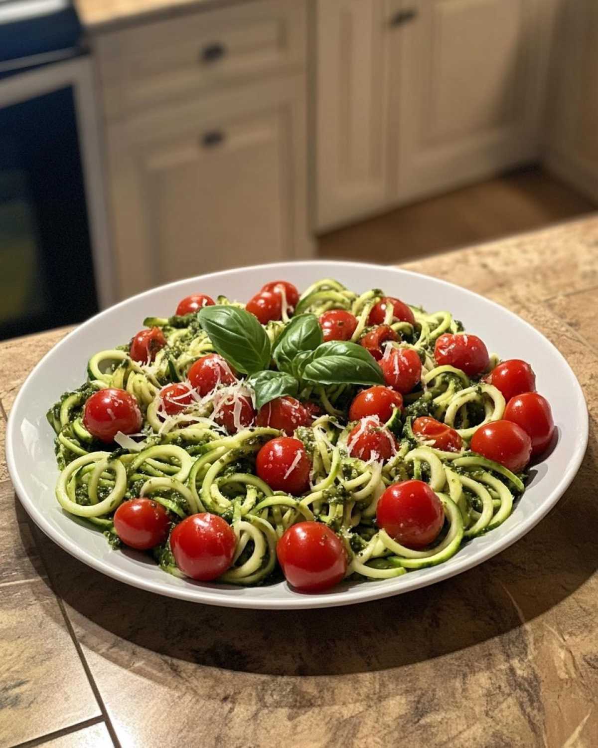Zucchini Noodles with Pesto and Cherry Tomatoes - detail 1