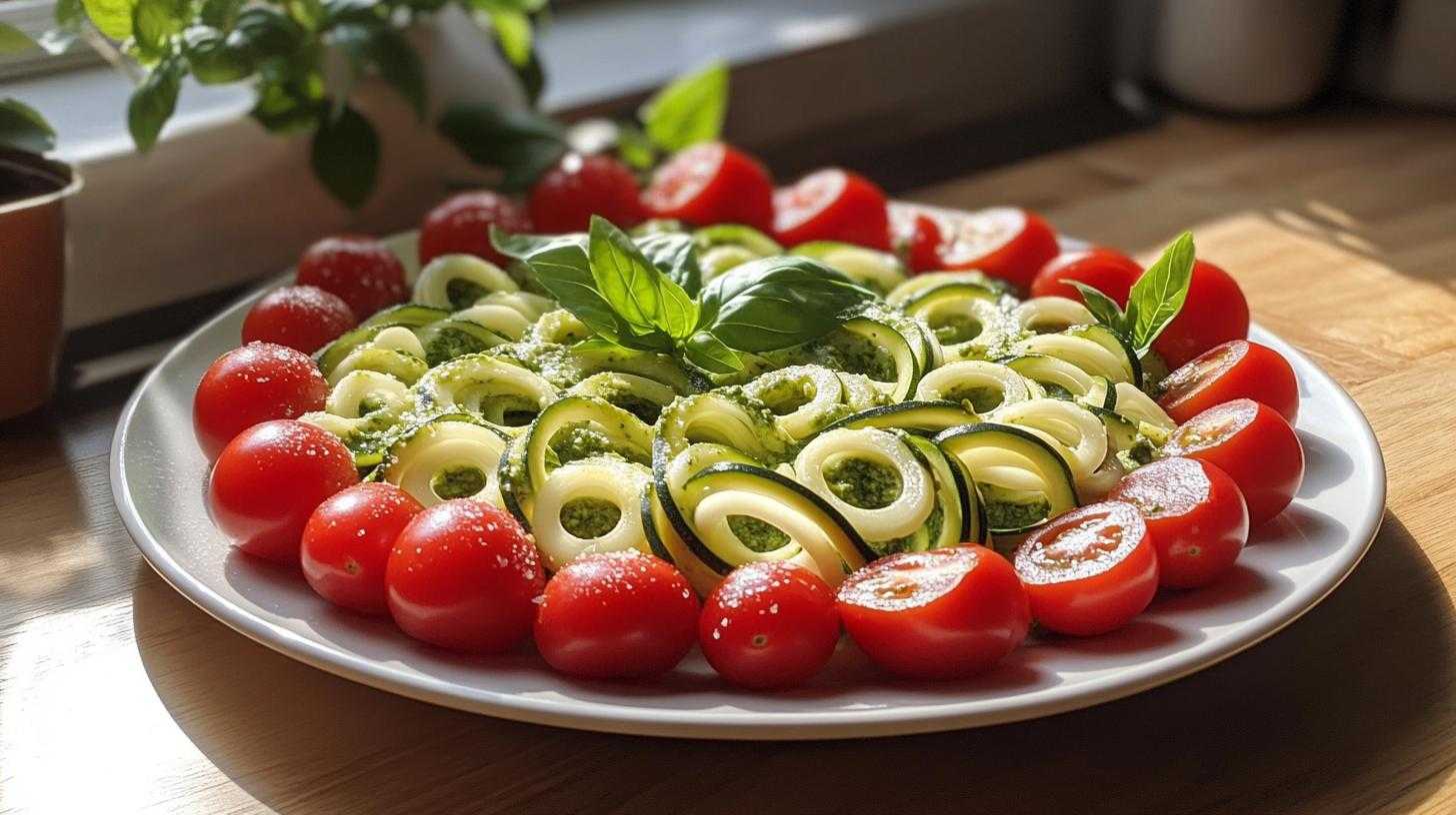 Zucchini Noodles with Pesto and Cherry Tomatoes