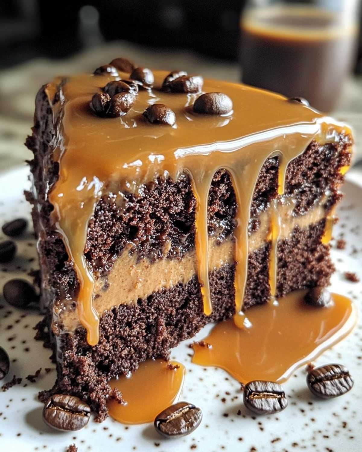 gooey coffee caramel cake - detail 1