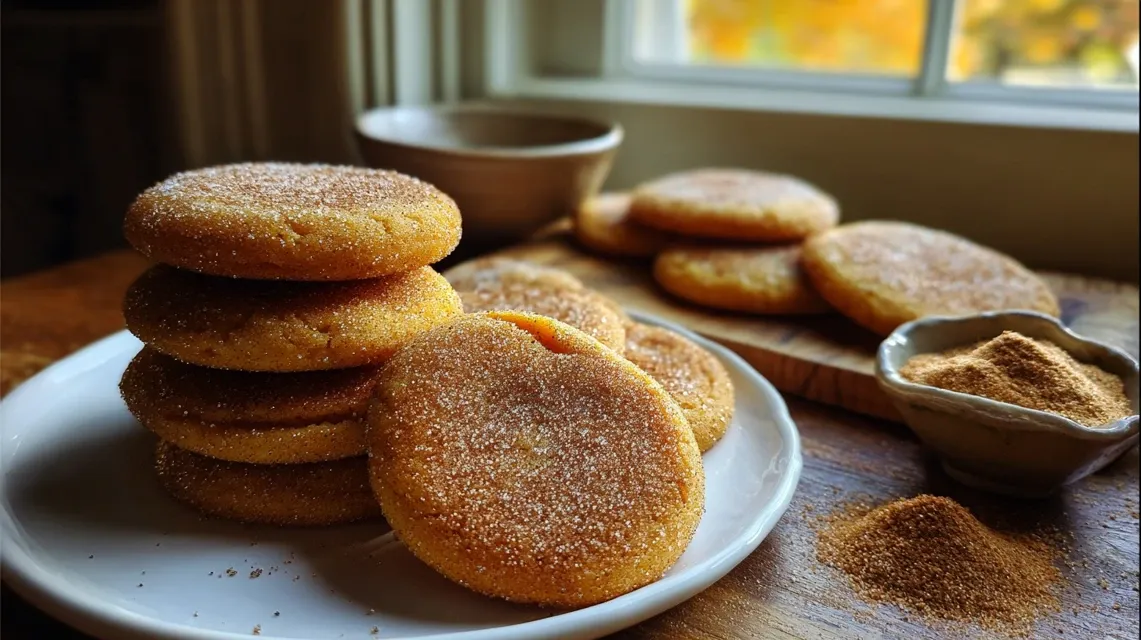 Homemade pumpkin-spice sugar cookies with cinnamon-sugar coating