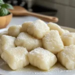 Cooked high protein gnocchi with tomato sauce and fresh basil