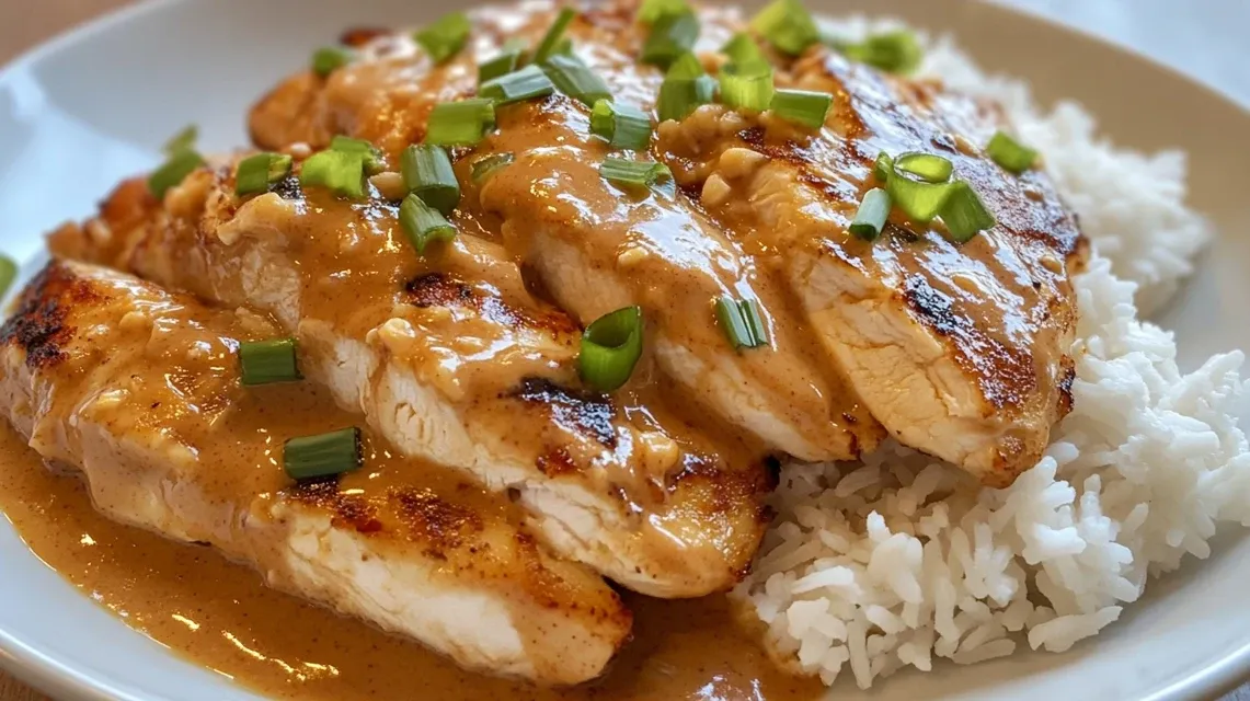 Complete peanut butter chicken dinner with sides