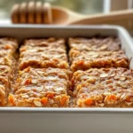 Slice of oatmeal apple carrot bake served with yogurt and berries