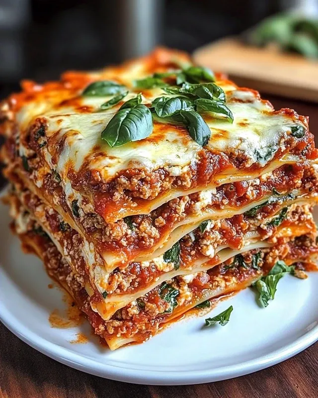 Hands assembling high protein lasagna layers in baking dish
