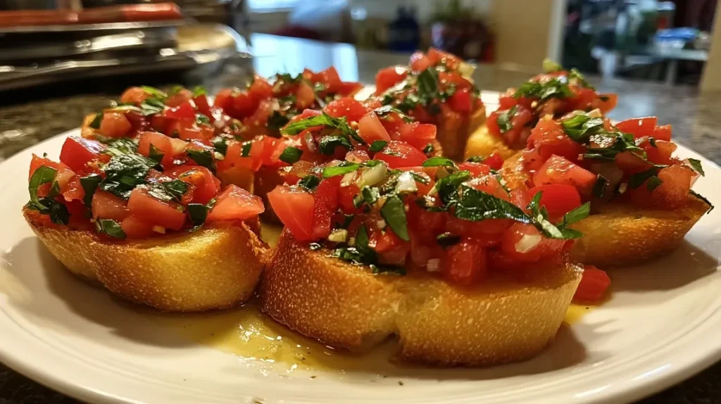 Sliced bread being toasted for Classic Italian Bruschetta