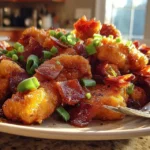 Serving platter of brown sugar bacon chicken tenders with sides